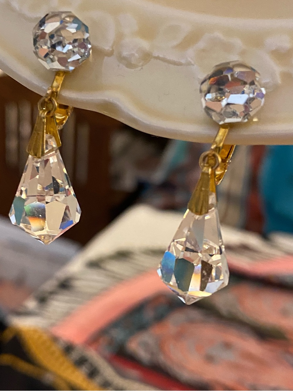 Austrian crystal clip earrings. Likely vintage; excellent cond.